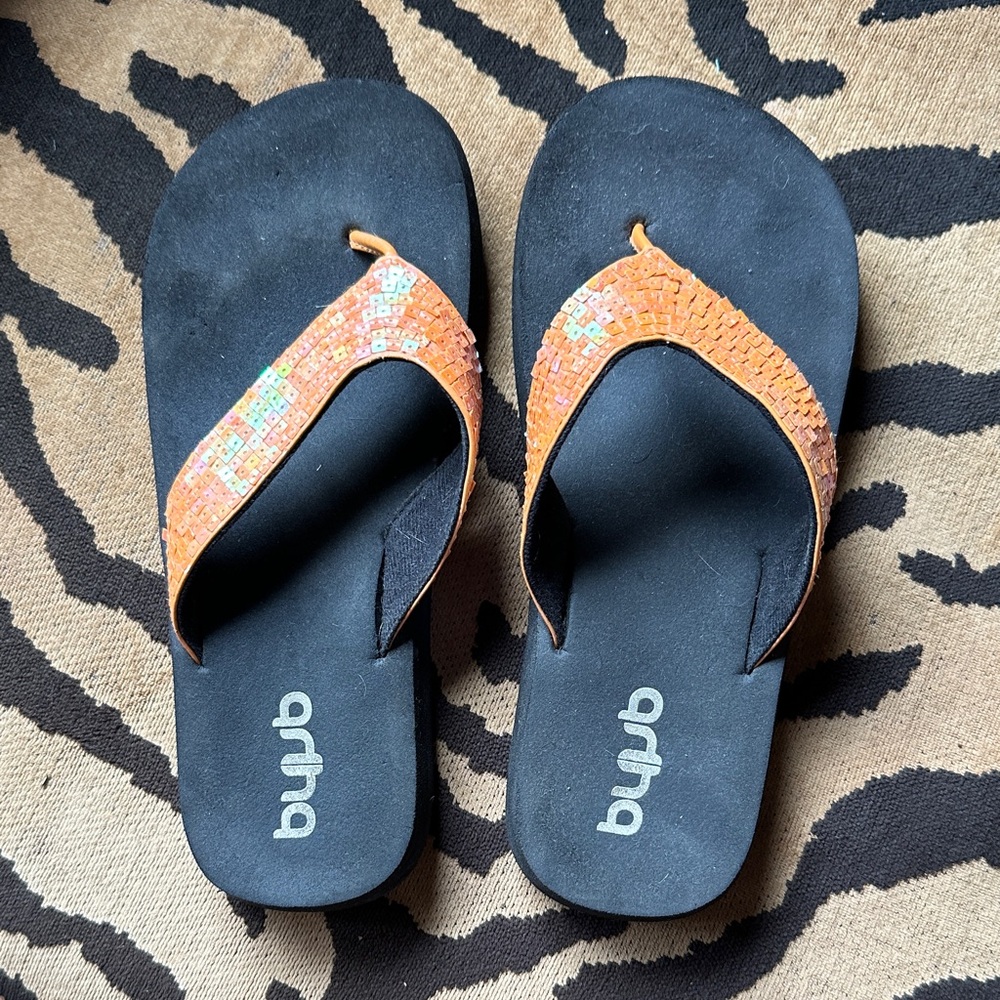 Black and Orange sequined Flip Flops